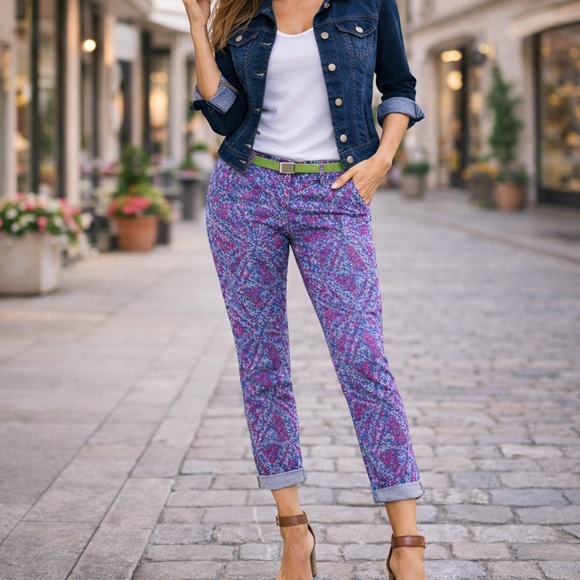 CAbi Pants - CAbi Palm Beach crop pants Multicolor Patterned Button-Up womens 8 strech